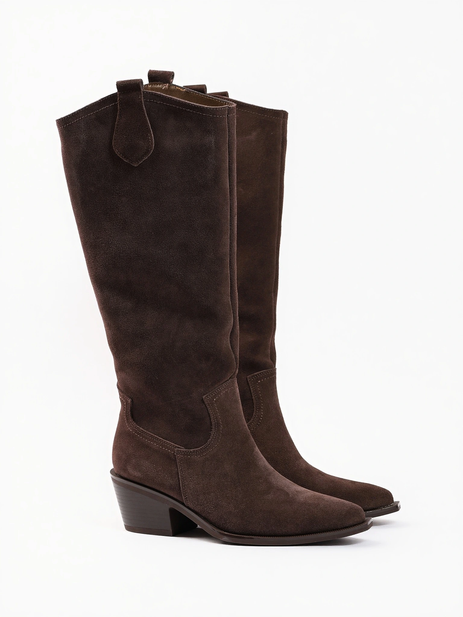 Сапоги-казаки бордового цвета из натуральной замшы